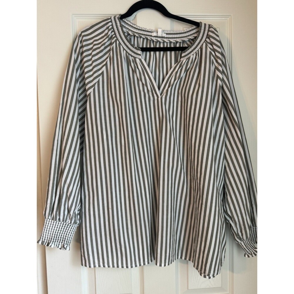 Maurice’s Striped Top 1X  Plus Size Striped V Neck Poplin Blouse